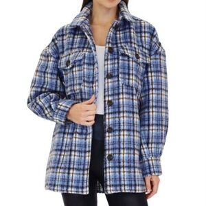 Avec Les Filles Blue Plaid Shacket Barn Jacket sz XL